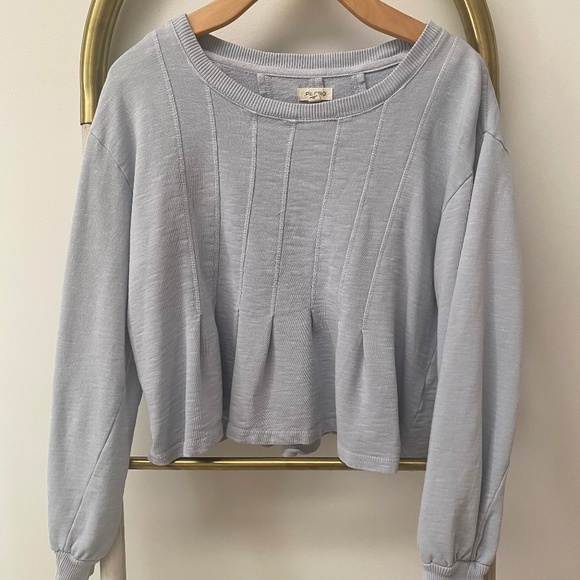 Pilcro Anthropologie Box Pleated Sky Blue Cotton Sweatshirt Top Sz M $129.94 - Picture 4 of 10